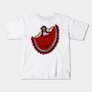 La Mexicana Bailando / The Mexican Woman Dances (RED) Kids T-Shirt